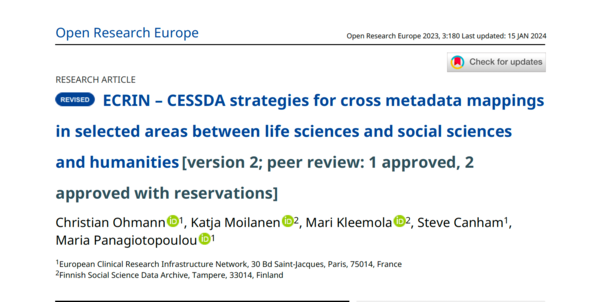 ECRIN – CESSDA strategies for cross metadata mappings in selected areas between life sciences and social sciences and humanities